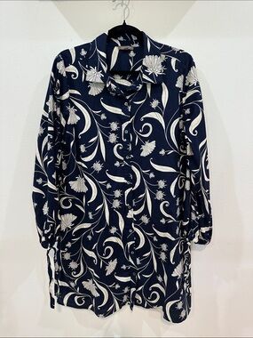 Lilla P Navy Floral Button-Front Tunic Coat